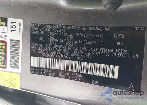 2017 Toyota Sienna Xle 7 Passenger z USA, uszkodzony, nr VIN 5TDDZ3DC3HS186879